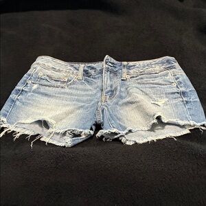 American Eagle Outfitters Light Blue Distressed Midi Jean Shorts
